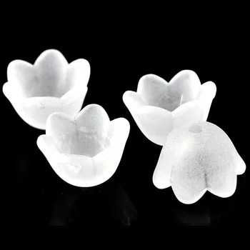 300Pcs Hvid Matteret Blomst Acryl Spacer Perler Caps Smykker DIY Komponent 10x9mm
