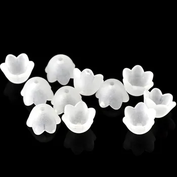 300Pcs Hvid Matteret Blomst Acryl Spacer Perler Caps Smykker DIY Komponent 10x9mm