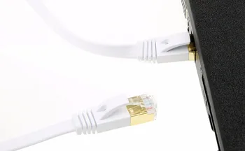 30m Cat7 Ethernet Fladskærms Patch netværkskabel, Skærmet (STP) med Snagless Rj45 Stik hvid farve