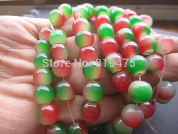 (30pieces /masse) 8mm Glas perler Dobbelt farvet Rød og Grøn Farve for at gøre smykker