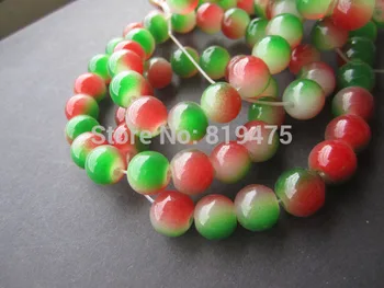 (30pieces /masse) 8mm Glas perler Dobbelt farvet Rød og Grøn Farve for at gøre smykker