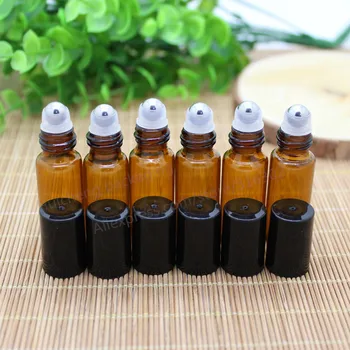 30stk 5 ml amber rulle rulle flasker essentielle olier roll-on genopfyldning deodorant, parfume flaske containere med sort låg
