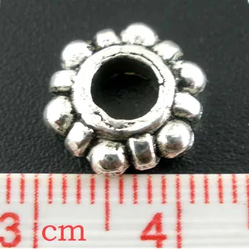 30stk Sølv Tone Runde Daisy Spacer Perler Passe Europæiske Charms Armbånd Smykker Diy Resultater 11mm
