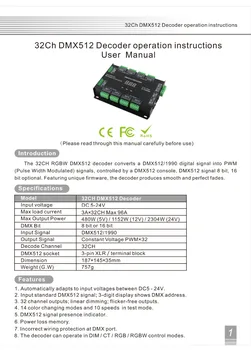 32 Kanals 96A RGBW LED DMX 512 Dekoder Controller DMX Lysdæmper DM5-24V RGBW RGB LED lys 8 Bit/16-Bit