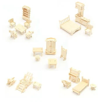 34pcs/set DIY Mini Kids Uddannelses-Dukkehus Møbler 3D Woodcraft Puslespil Model Kit, Håndlavet Legetøj, som Børn Handworked gave