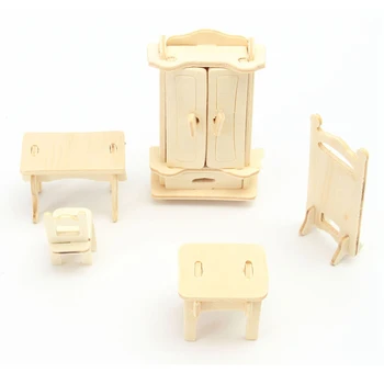 34pcs/set DIY Mini Kids Uddannelses-Dukkehus Møbler 3D Woodcraft Puslespil Model Kit, Håndlavet Legetøj, som Børn Handworked gave