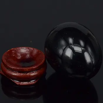 34x44MM Naturlig Gemstone Sort Obsidian Sfære Æg Reiki Healing Håndværk Stone Massage Finger Motion