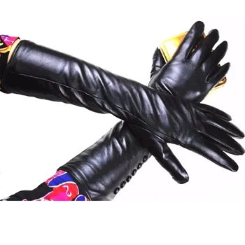 38 cm lange læder handsker lige stil fåreskind handsker fløjl foringsmaterialer: varmt efterår og vinter udendørs kolde gratis fragt