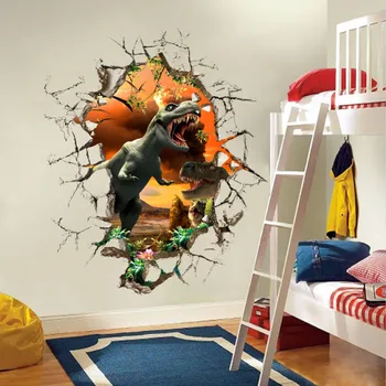 % 3d dinosaur Wall Stickers Klistermærker til børn værelser Kunst til Baby Nursery Room Hjem Dekoration Børn Tegnefilm Plakat julegave