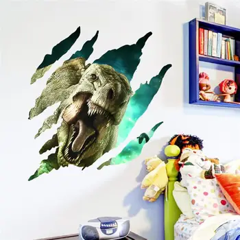 3d dinosaurer brudt hul wall stickers kids room hjem dekoration safari pvc decal dyr kunst vægmaleri