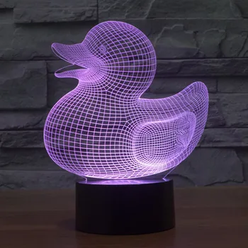 3D-illusion Lampe LED Nat Lys Tegneserie 3D Duck Akryl Misfarvning Farverige Atmosfære Lampe Nyhed Belysning
