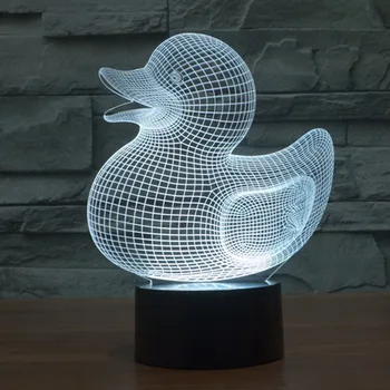 3D-illusion Lampe LED Nat Lys Tegneserie 3D Duck Akryl Misfarvning Farverige Atmosfære Lampe Nyhed Belysning