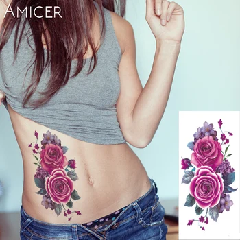 3D naturtro Kirsebær blomster rosa store blomster tatoveringer Vandtæt Midlertidige tatoveringer kvinder flash tatoveringer arm skulder tatoveringsmærker