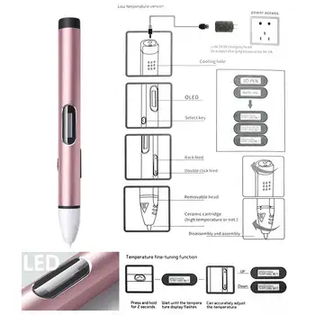 3d-pen 3d penne Lav temperatur,USB-mobile power,beskytte hænderne 3d-pen doodler Smart LED-display, 3d-tegning pen-3d-penne