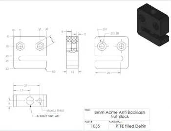 3d-printer tilbehør T openbuilds type anti-slør møtrik blok T8 skrue 8mm skrue pitch 2mm bly 2 mm 4 mm 8 mm 1 stk