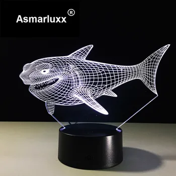 3D Shark Night Light Top Kvalitet børn Børn Visuelle Illusion Led Atmosfære 7 Farve Skiftende Humør Lampe Ven & Ferie Gaver