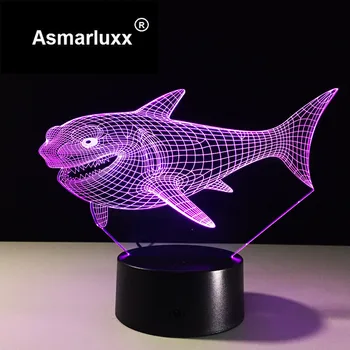 3D Shark Night Light Top Kvalitet børn Børn Visuelle Illusion Led Atmosfære 7 Farve Skiftende Humør Lampe Ven & Ferie Gaver