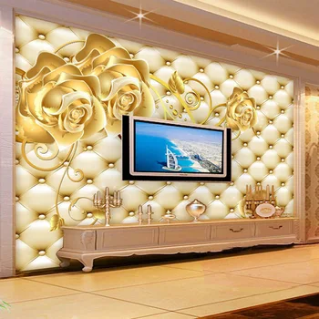 3D Tapet Golden Rose Soft Pack Europæisk Stil Foto Vægmaleri Hotel Opholdsstue, TV, Sofa Baggrund Luksus Interiør Tapet