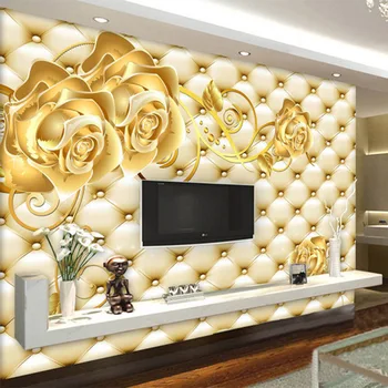 3D Tapet Golden Rose Soft Pack Europæisk Stil Foto Vægmaleri Hotel Opholdsstue, TV, Sofa Baggrund Luksus Interiør Tapet
