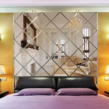 3d væg spejl klistermærker stue boligindretning moderne diamant mønster diy vægoverføringsbilleder mærkat akryl dekorativt mærkat