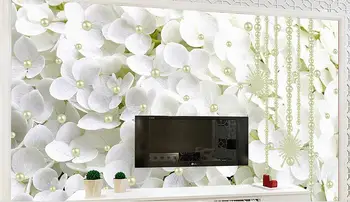 3d vægdekorationer tapet TV baggrund brugerdefinerede 3d tapet til stuen Enkle hvide blomster perler tapet