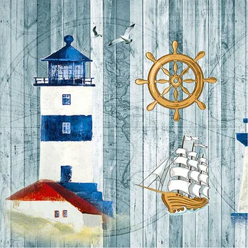 3D Vægmaleri Brugerdefineret Baggrund Tegnefilm-tema Navigation Sejlbåd over Havet Tower Væggen Store Vægmaleri Papir For Børn børneværelse Baggrund