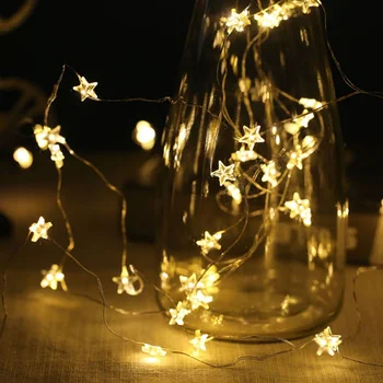 3M LED Stjerne/Hjerte kobbertråd String kulørte Lamper Jul Bryllup i Haven Hjemme Dekoration Lys Batteri Drive Glimt Lys