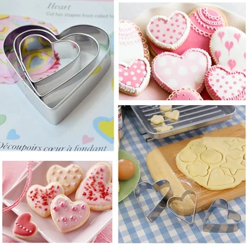 3PC/Set, Kærlighed Hjerte Formet Cookie Cutter Valentine Bryllup Cookies Wienerbrød Kuttere Kage Udsmykning Hjem DIY DH002