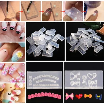 3Pcs 3D Akryl nailart Formen Carving Skabelon Blomst Billede Mønster DIY Blød Plade Dekoration Stamper Værktøjer Til Pulver & Flydende
