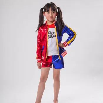3pcs Hot piger Harley Quinn kostume jakke, T-shirt Tee Daddy ' s Lil Monster Selvmord Trup Cosplay Halloween Kostume til børn Pige