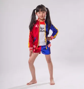 3pcs Hot piger Harley Quinn kostume jakke, T-shirt Tee Daddy ' s Lil Monster Selvmord Trup Cosplay Halloween Kostume til børn Pige