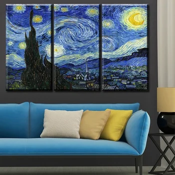 3PCS Lærred Maleri Hjem Indretning væg kunst, Stue Ikke Ramme en Stjerneklar nat vægmaleri Vincent Willem Van Gogh Trykt væggen