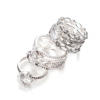 3Pcs/Masse Antik Sølv Smykker, Vintage Etniske Ring Sæt Østrigske Crytal Rhinestone Bague Ring Indisk Bryllup Fest Tilbehør