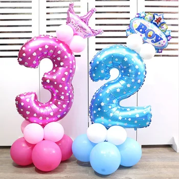 3Pcs Pink Blå Antal Folie Balloner Ciffer Helium Balloner Fødselsdag Bryllup Dekoration Luft Balongerne Begivenhed festartikler