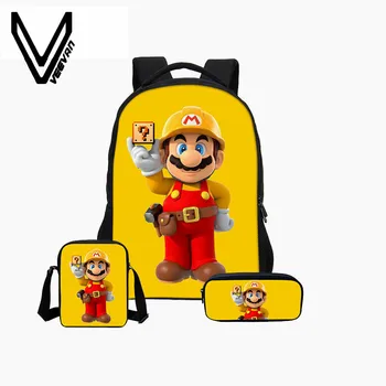 3pcs/Set VEEVANV Skole Taske Super Mario Udskrivning Rygsæk Børn Kombination indstillinger indstillinger Fashion Boy School-Rygsæk Daglige Mochila