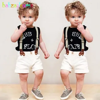 3Piece/2-6Years/Sommer Toddler Drenge Tøj Sæt Brev Ærmeløs T-shirt+Hvide Shorts+Rem Baby Tøj, Børn Træningsdragt BC1175