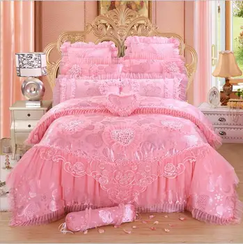 4/6/8 stk rød/pink blonde prinsesse bedding set luksus piger bryllup sæt sengelinned dynen dække lagner queen, King size 2018 og Nyt Design