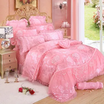 4/6/8 stk rød/pink blonde prinsesse bedding set luksus piger bryllup sæt sengelinned dynen dække lagner queen, King size 2018 og Nyt Design