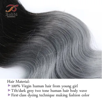 4 Bundter Brasilianske Krop Bølge af To Tone T-1B, Mørke Grå Ombre Hair Weave Bundter Human Hair Extension Bobbi Samling