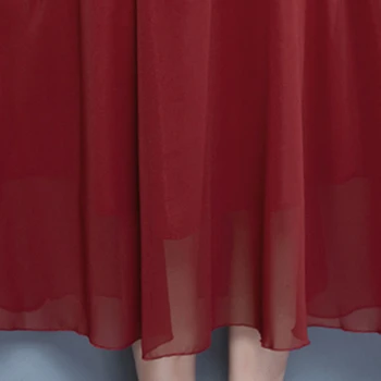 4-farve M-3XL Plus size høj kvalitet kvinder chiffon patchwork silke kjoler, korte ærmer slanke vinger bue rød mellemlang lang kjole
