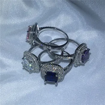 4 Farver Perler Jubilæum bryllup band ring for kvinder cushion-cut 3ct 5A crystal zircon 925 Sterling sølv Bijoux