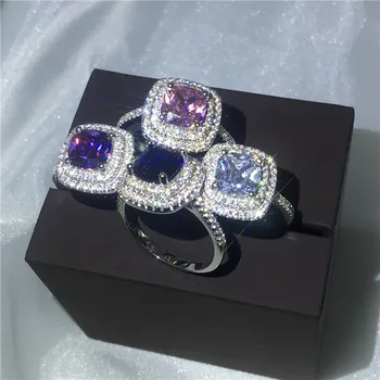 4 Farver Perler Jubilæum bryllup band ring for kvinder cushion-cut 3ct 5A crystal zircon 925 Sterling sølv Bijoux