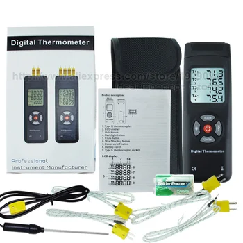 4 Kanals Digital Termoelementer K-Type Termometer med Baggrundslys K-Type Metal & Perle Probe Temperatur Instrument