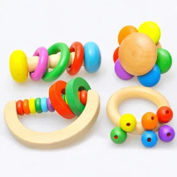 4 Stilarter Farverige Træ-Baby Rangler Spædbarn Hånd, Baby Rangler Puslespil Legetøj til Baby 0-1-2 År Gammel
