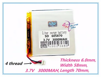 4 tråd polymer lithium-ion-batteri 605870 3,7 V 3000MAH, MP4 MP5 GPS PSP Tablet PC Batteri ,606070 Perfekte kvaliteten af lar