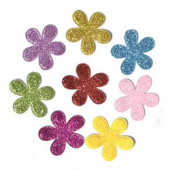 40PCS Blandede Farver 26*28mm Glitter Læder Polstret Blomst Følte Pynt til DIY Syning Forsyninger Kids Håndværk Accessorie K10