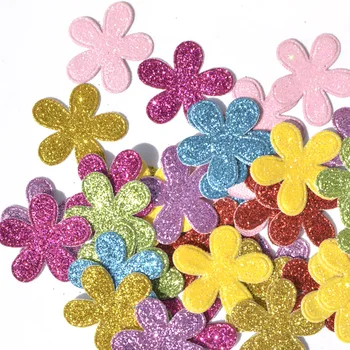 40PCS Blandede Farver 26*28mm Glitter Læder Polstret Blomst Følte Pynt til DIY Syning Forsyninger Kids Håndværk Accessorie K10
