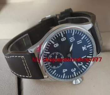 44mm PARNIS pilot super store blå lysende sort dial 6498 Mekanisk Hånd Vind bevægelse mænds Mekaniske ure