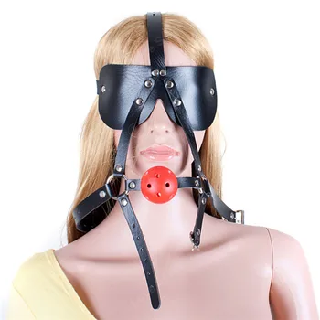 44mm Åndbar Kugle Gag PU Læder Open Mouth Gag med Blindfold Sex Produkter Voksen Spil Hoved Harness Bundet Tilbageholdenhed Sex Legetøj