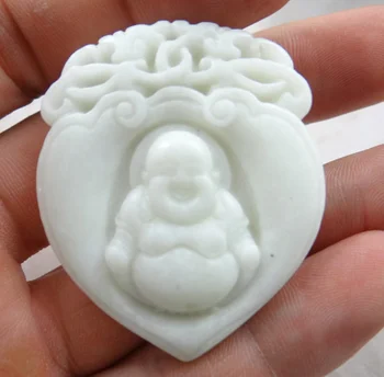 48*48MM Engros naturlige Kinesiske sten hånd-udskåret statue af Happy Buddha amulet halskæde M65